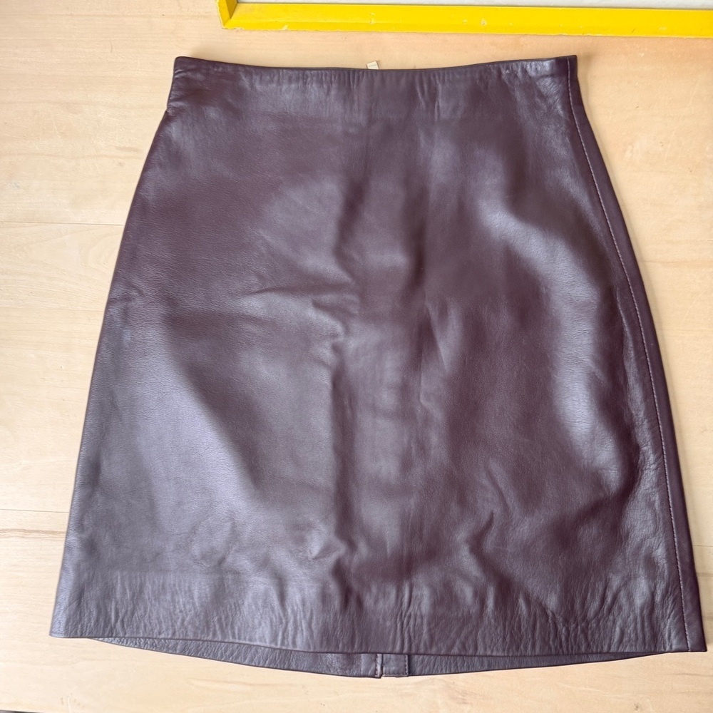 H&M Leather Chocolate Brown Gold Zip Mini Skirt - 4